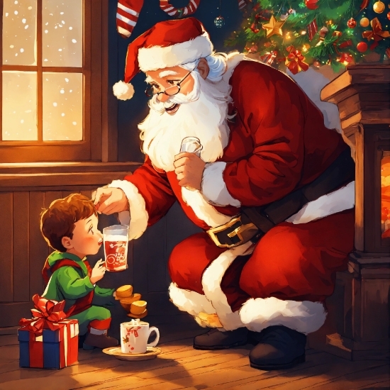 Lighting, Santa Claus, Lap, Window, Happy, Christmas Decoration