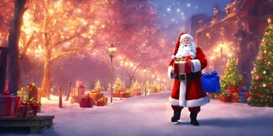 Lighting, Tree, Cartoon, Santa Claus, Snow, Plant