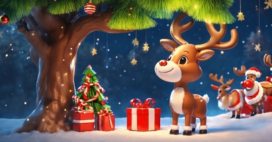 Mammal, Christmas Tree, Christmas Ornament, Fawn, Tree, Art
