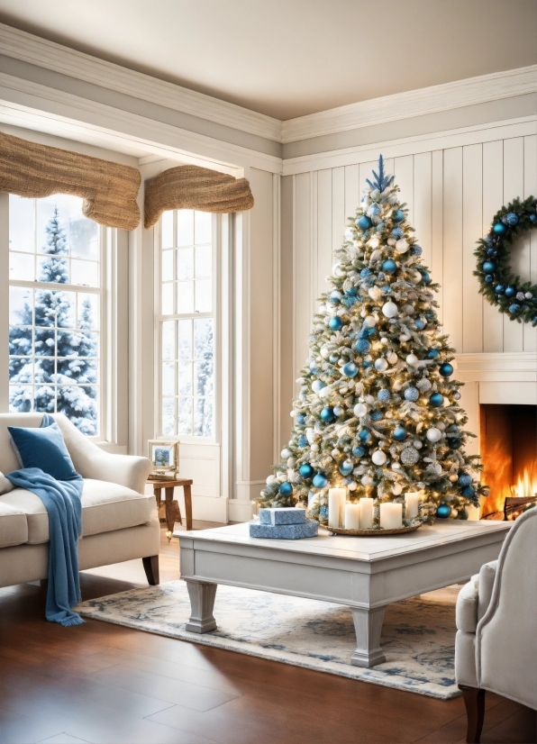 Mobile App Illustration Free, Christmas Tree, Property, Furniture, Plant, Azure