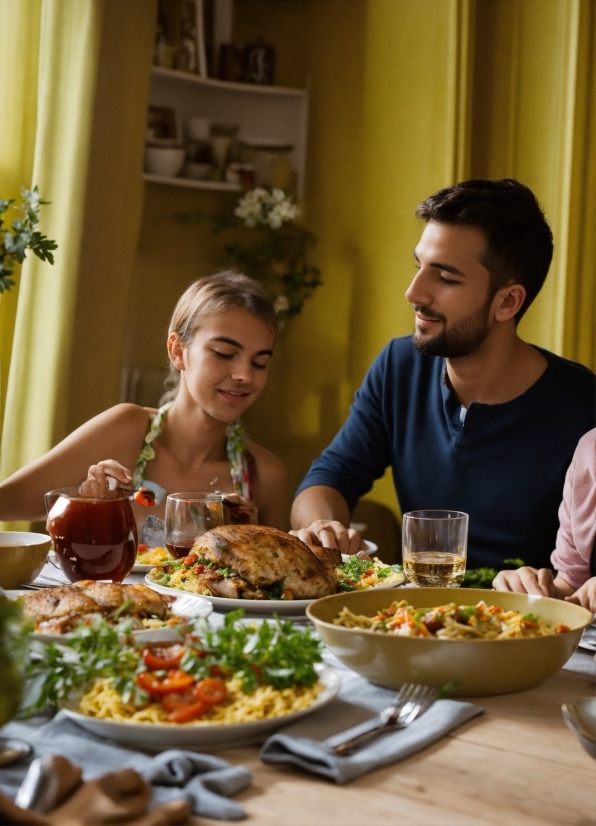 Murals, Food, Tableware, Table, Smile, Sharing