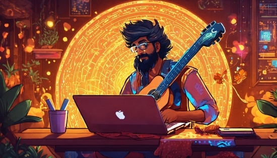 Musician, Laptop, Computer, Personal Computer, Musical Instrument, Guitar Accessory
