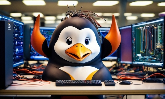 Penguin, Computer, Personal Computer, Toy, Table, Peripheral