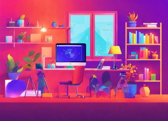Personal Computer, Computer, Chair, Purple, Table, Computer Monitor