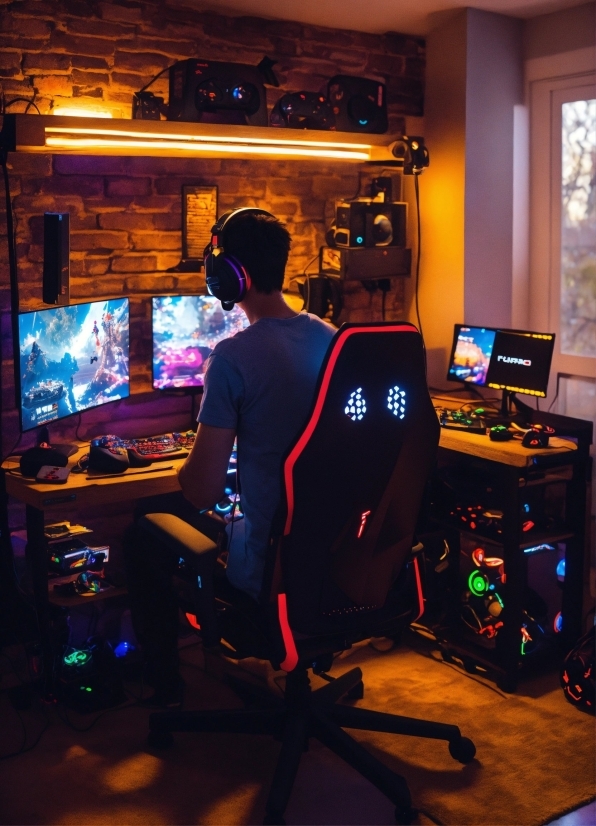 Personal Computer, Standing, Computer, Gamer, Television Set, Window