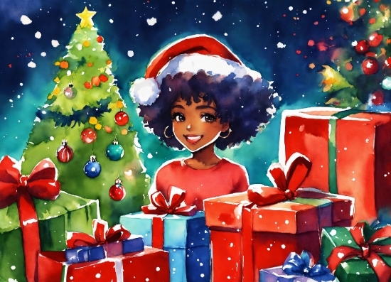 Photograph, Christmas Tree, Blue, Christmas Ornament, Cartoon, Happy