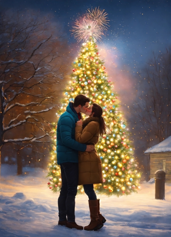 Photograph, Christmas Tree, World, Snow, Light, People In Nature