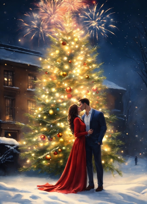 Photograph, Fireworks, Snow, Christmas Tree, People In Nature, Gesture