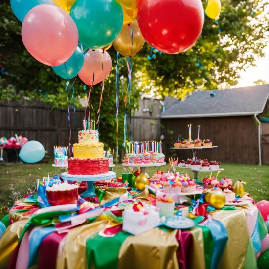 Photograph, Table, Green, Decoration, Food, Balloon