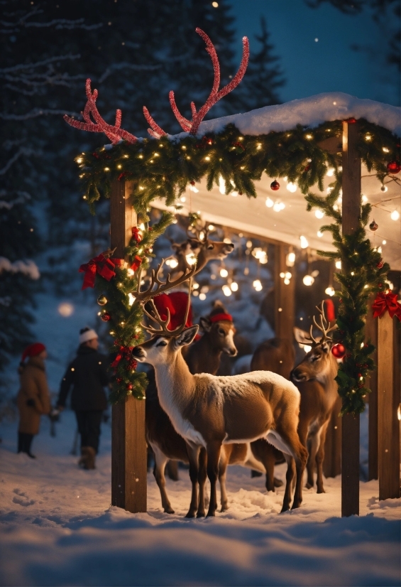 Photograph, Vertebrate, Light, Deer, Branch, Christmas Ornament