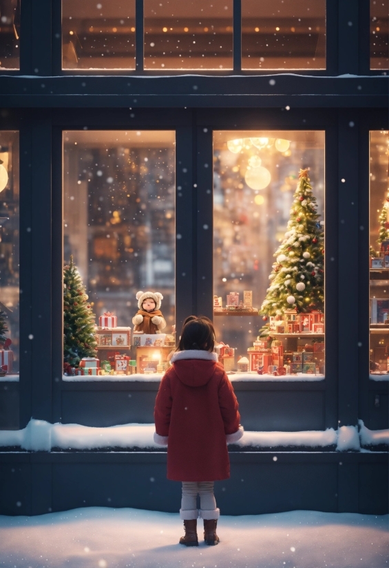 Photograph, Window, Light, Snow, Branch, Christmas Tree
