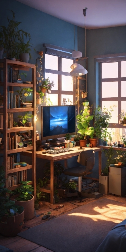 Plant, Building, Furniture, Houseplant, Window, Table