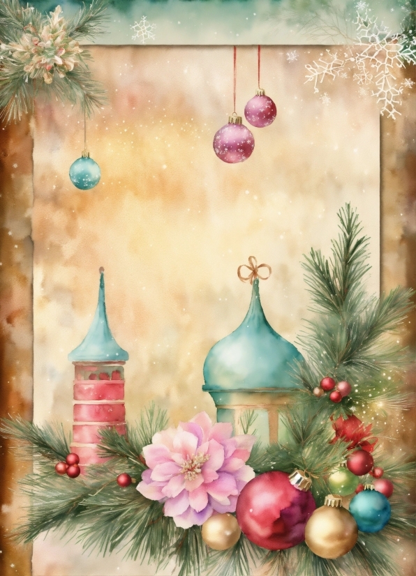 Plant, Christmas Ornament, Flower, Branch, Art, Painting