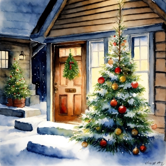 Plant, Christmas Tree, Property, Window, Building, Christmas Ornament