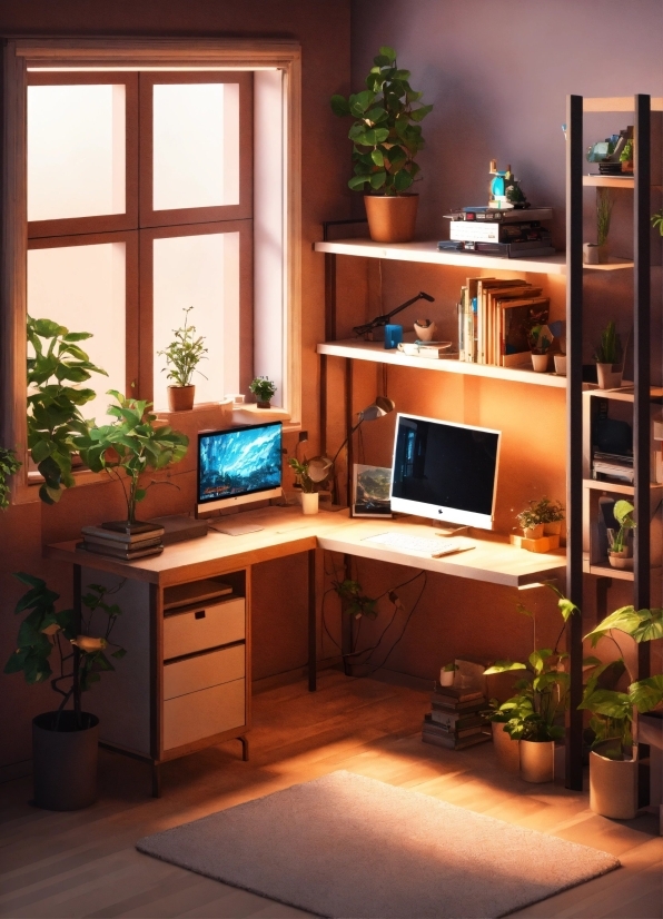 Plant, Computer, Furniture, Personal Computer, Houseplant, Computer Desk