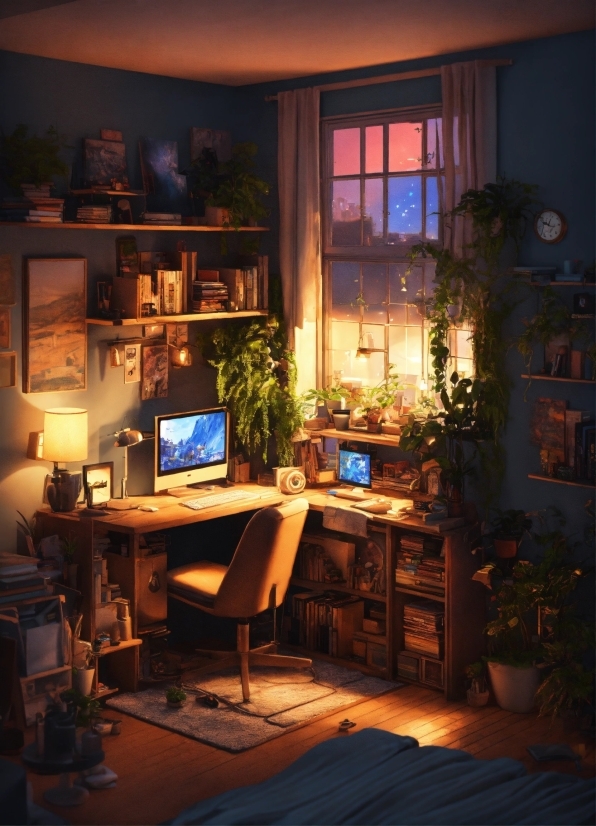Plant, Computer, Furniture, Personal Computer, Window, Building
