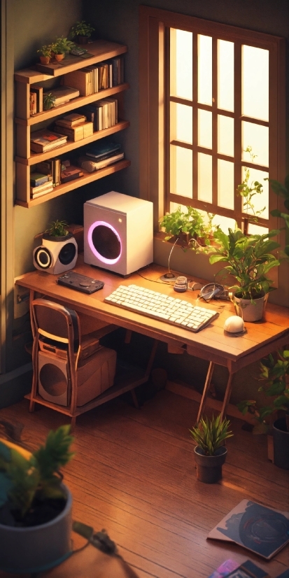 Plant, Furniture, Computer Desk, Flowerpot, Houseplant, Table