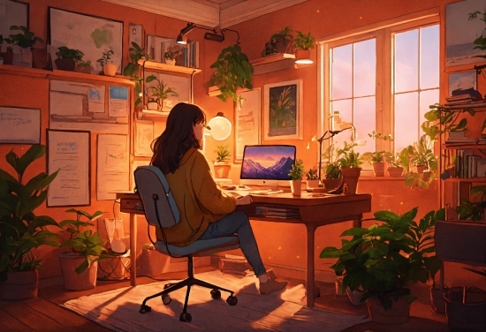 Plant, Personal Computer, Computer, Houseplant, Window, Picture Frame