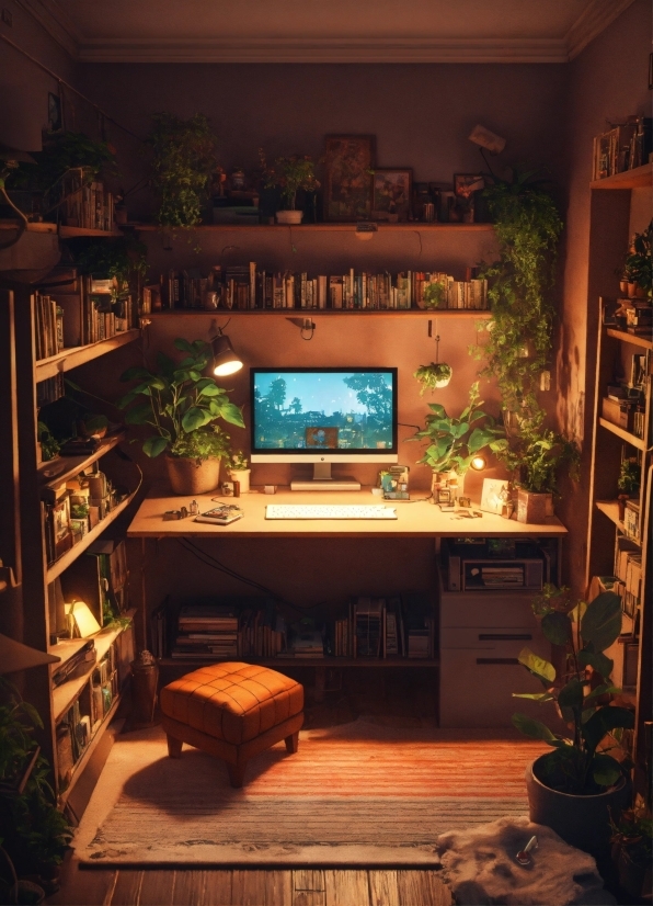 Plant, Personal Computer, Shelf, Computer, Bookcase, Houseplant