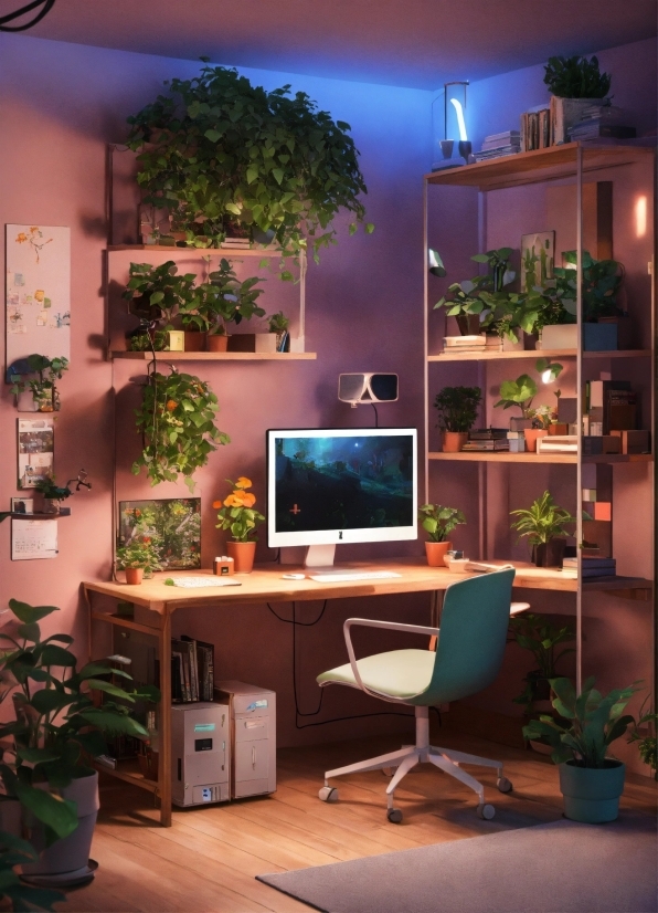 Plant, Property, Furniture, Computer, Houseplant, Flowerpot