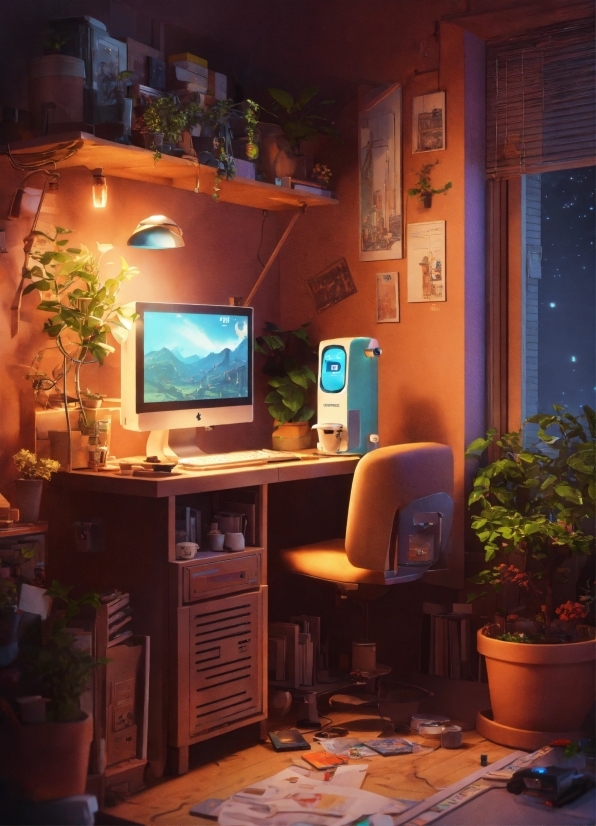 Plant, Property, Personal Computer, Computer Desk, Building, Computer