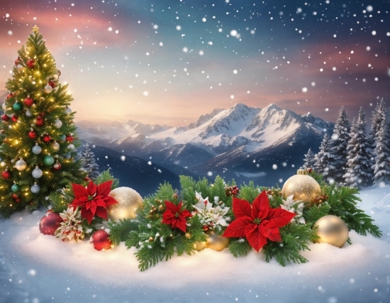 Plant, Sky, Flower, Snow, Christmas Tree, Christmas Ornament