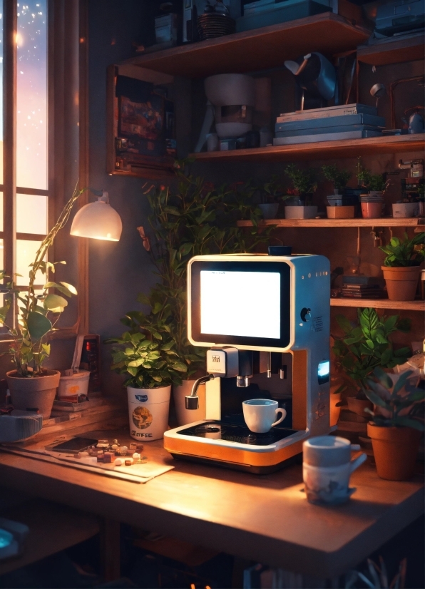 Plant, Table, Computer Desk, Computer Monitor, Houseplant, Flowerpot