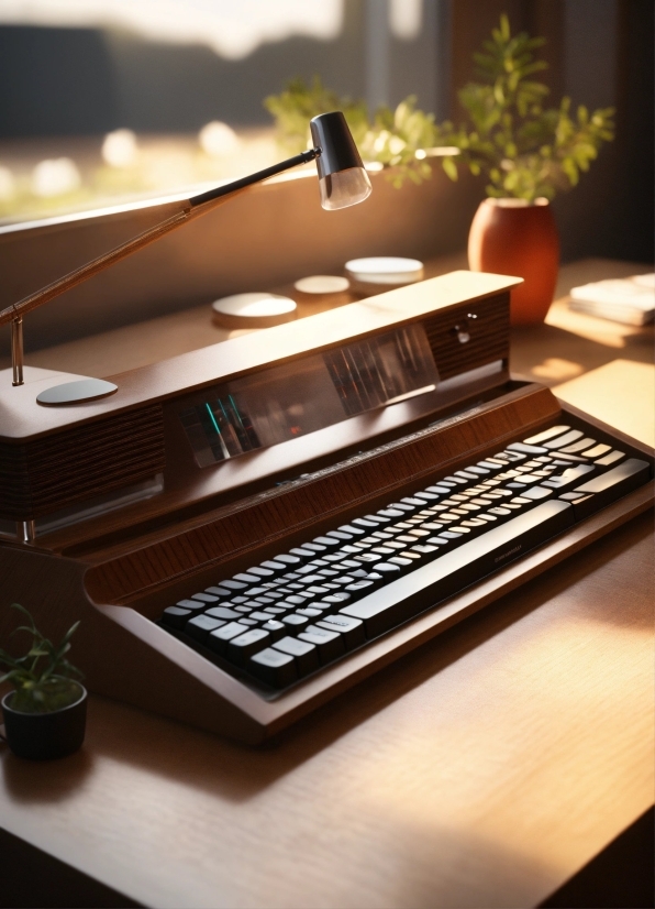 Plant, Table, Computer Keyboard, Flowerpot, Personal Computer, Input Device