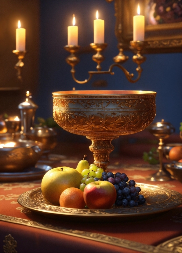 Plant, Tableware, Candle, Food, Table, Fruit
