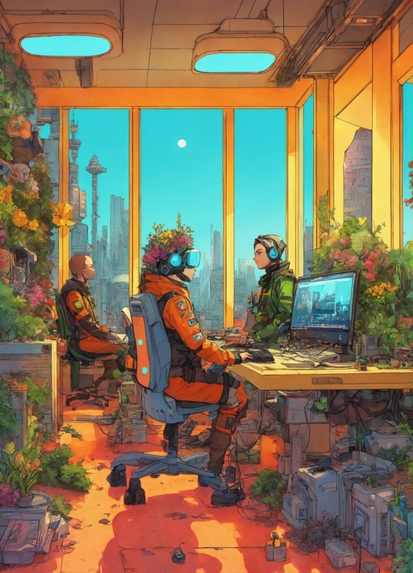 Plant, Window, Building, Orange, Cartoon, Interior Design