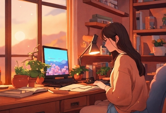 Pomeranian Vector, Computer, Personal Computer, Computer Monitor, Desk, Table