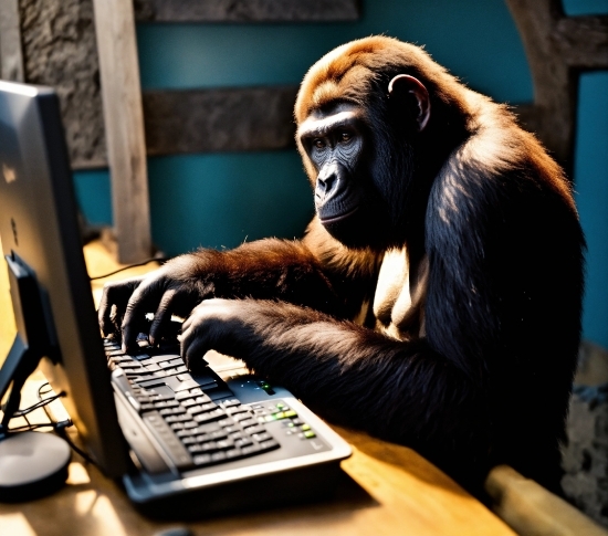 Primate, Computer, Personal Computer, Computer Keyboard, Peripheral, Terrestrial Animal