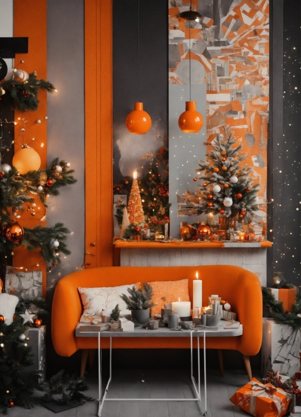 Property, Christmas Ornament, Christmas Tree, Light, Orange, Branch