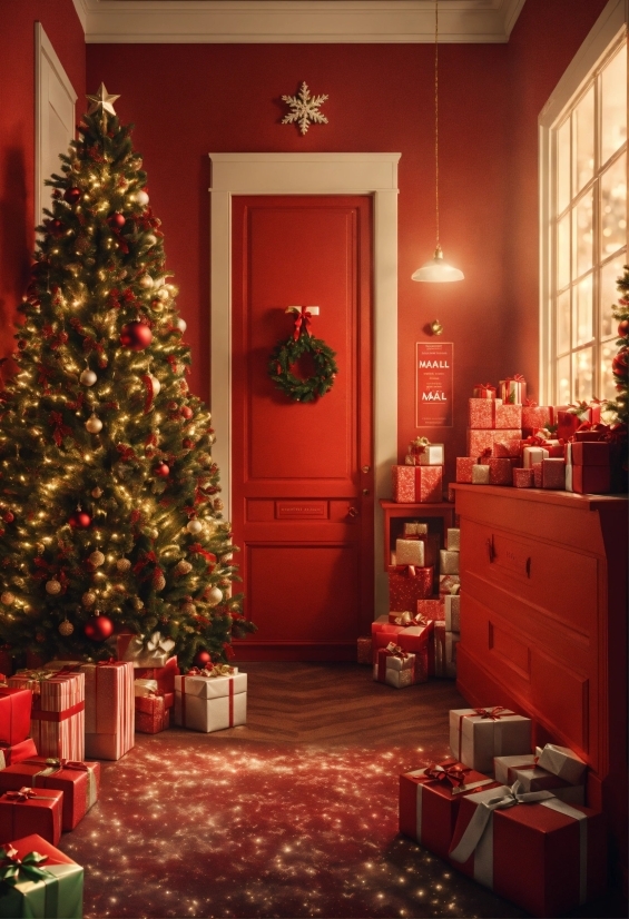 Property, Christmas Tree, Christmas Ornament, Window, Wood, Plant