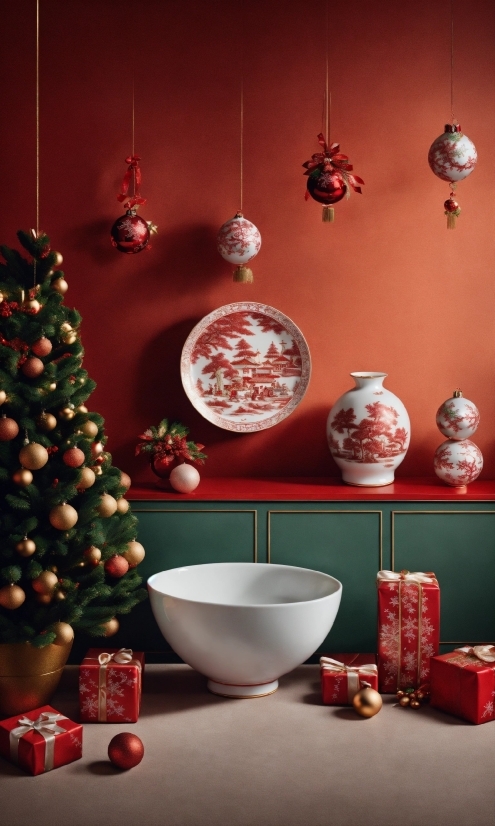 Property, Christmas Tree, Dishware, Light, Green, Interior Design