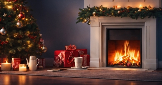 Property, Christmas Tree, Light, Interior Design, Hearth, Fire