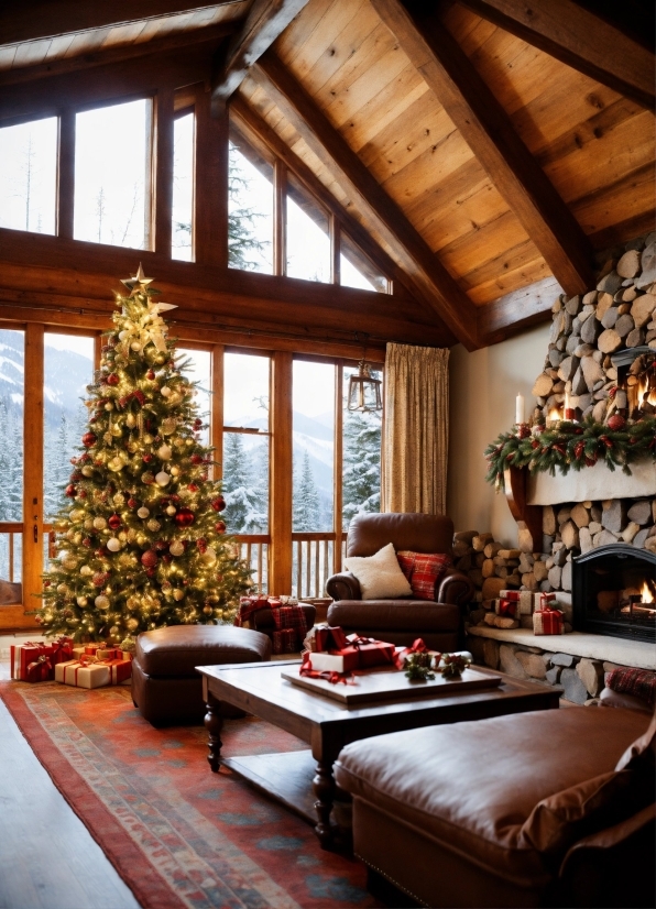 Property, Couch, Christmas Tree, Furniture, Building, Window