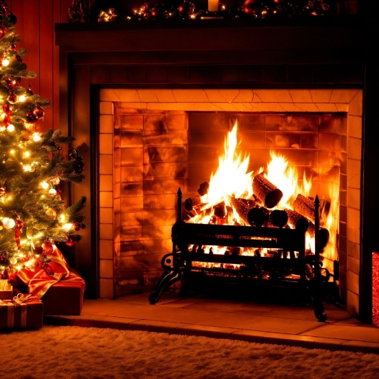 Property, Light, Christmas Tree, Wood, Hearth, Fire