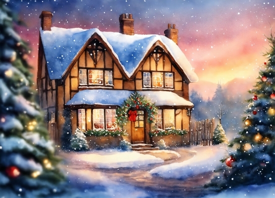 Property, Snow, Light, Nature, Window, Christmas Tree