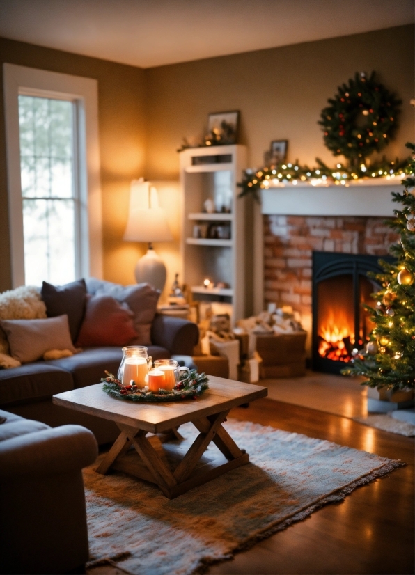 Property, Table, Christmas Tree, Couch, Orange, Wood