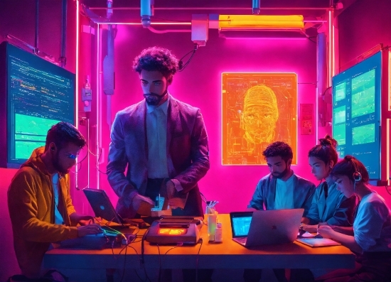 Purple, Blue, Coat, Personal Computer, Table, Entertainment