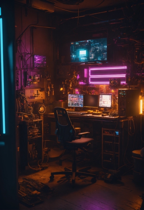 Purple, Chair, Entertainment, Desk, Electricity, Table