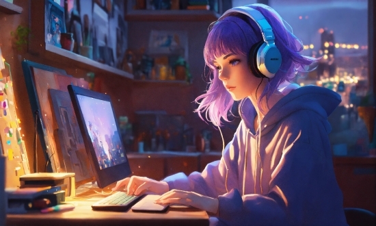 Purple, Computer, Personal Computer, Picture Frame, Table, Cg Artwork