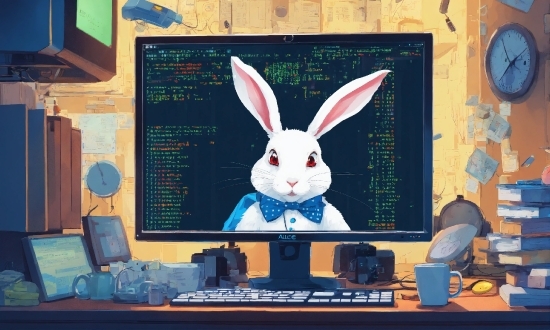 Rabbit, Vertebrate, Blue, Rabbits And Hares, Clock, Cartoon