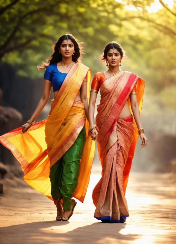 Sari, People In Nature, Human, Yellow, Tree, Waist