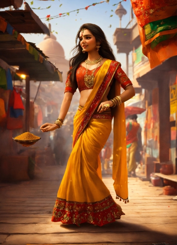Sari, Temple, Dress, Sky, Happy, Fashion Design
