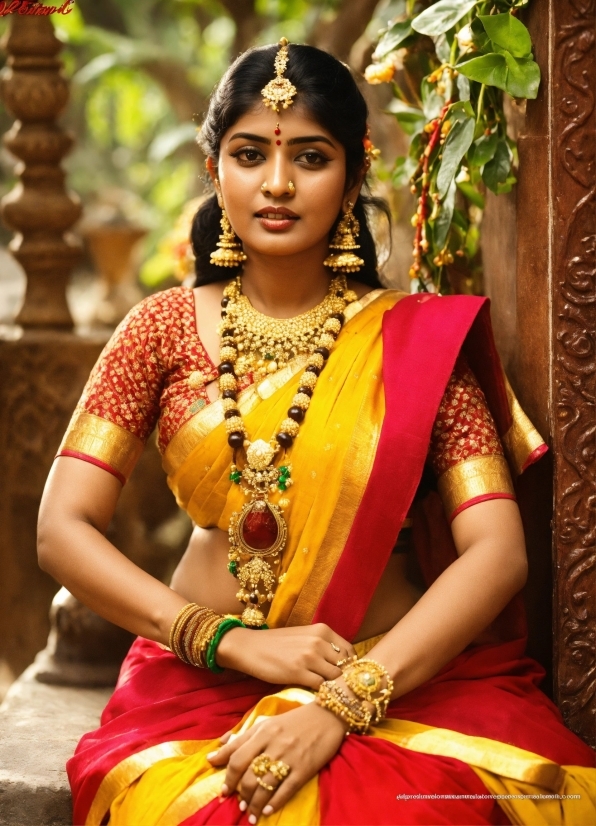 Sari, Temple, Yellow, Happy, Adaptation, Necklace