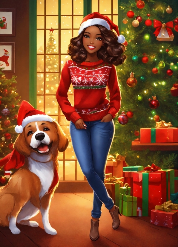 Shoe, Dog, Christmas Tree, Hat, Companion Dog, Fawn