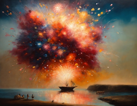Sky, Atmosphere, Boat, Fireworks, Water, Light