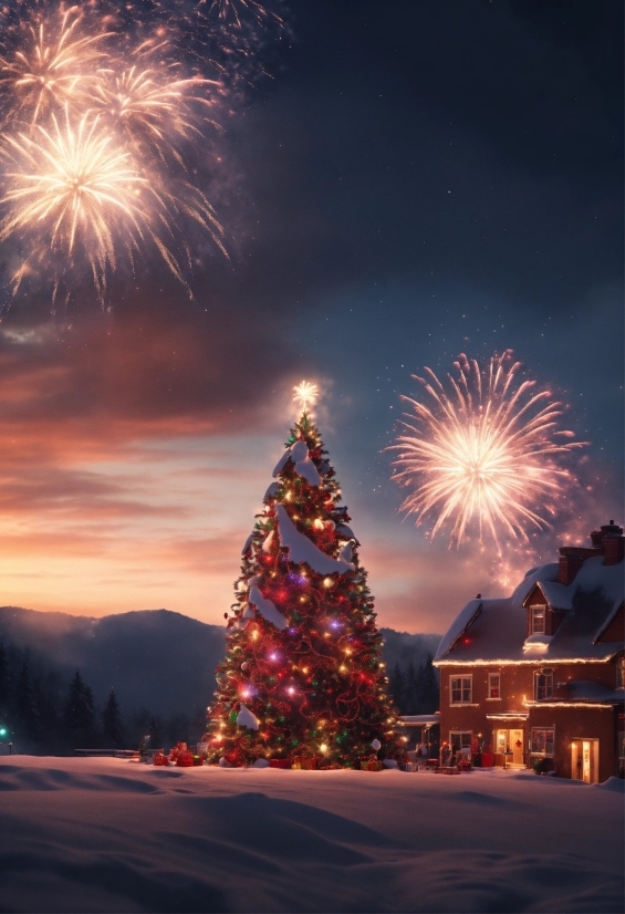 Sky, Atmosphere, Photograph, Fireworks, Christmas Tree, World